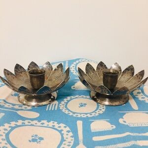 Vintage Leonard Silverplate Candlestick Holders lotus flower